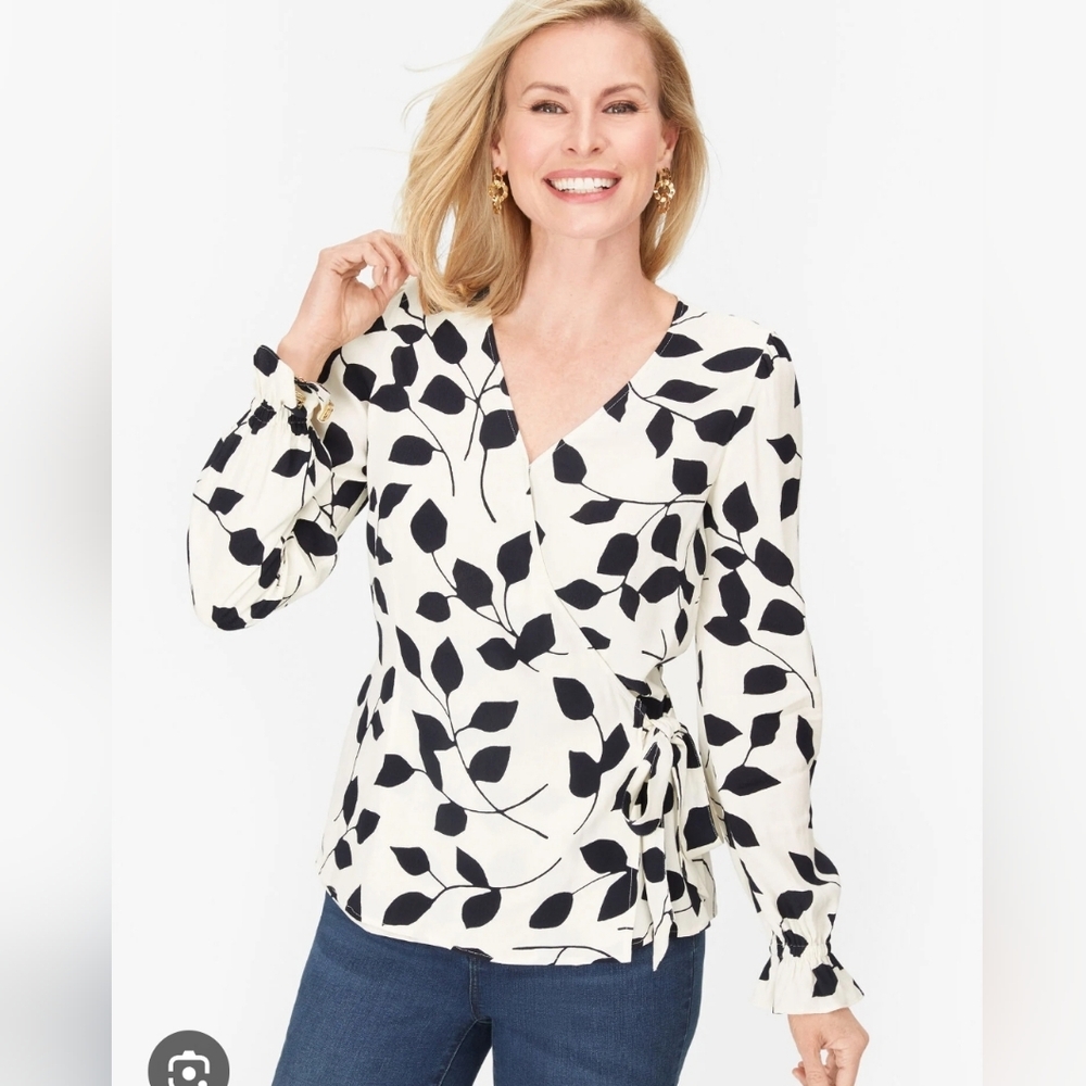 Talbots Monochrome Leaf Print Blouse